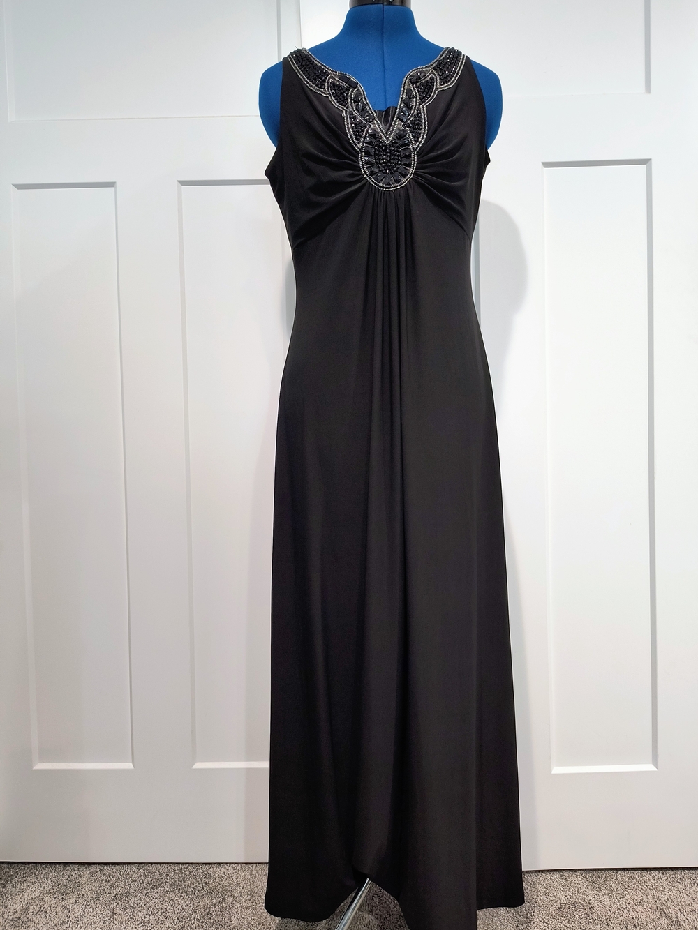 RN studio By Ronni Nicole Black Maxi Dress with Beaded V-Neck